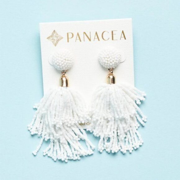 Panacea White Beaded Tassel Earrings - Picture 1 of 3
